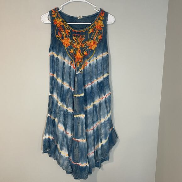 Seven Islands Embroidered Colorful Swimsuit Coverup Dress One Size Artsy Boho - Picture 2 of 7